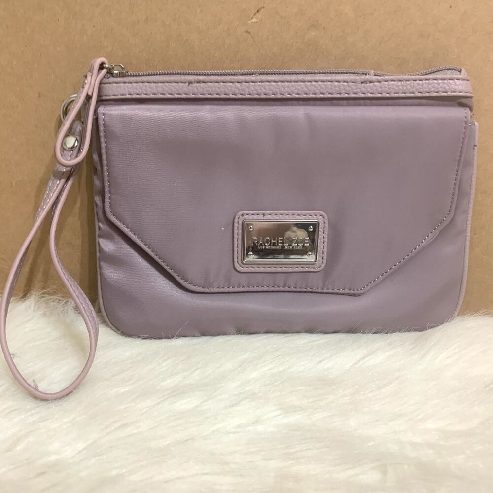 RACHEL ZOE Grayish Lavender 9" Nylon Pouch Clutch Wristlet Purse Travel Bag